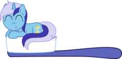 Size: 9093x4445 | Tagged: safe, artist:silverrainclouds, minuette, pony, g4, absurd resolution, cute, eyes closed, female, happy, prone, simple background, smiling, solo, toothbrush, transparent background