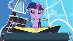 Size: 1920x1080 | Tagged: safe, edit, edited screencap, screencap, twilight sparkle, pony, unicorn, friendship is magic, g4, book, bookhorse, bookshelf, japan, japanese, library, pony canyon, unicorn twilight