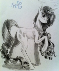 Size: 1704x2047 | Tagged: safe, artist:redjack-nine, rarity, pony, g4, grayscale, solo, traditional art