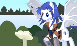 Size: 900x540 | Tagged: safe, artist:sunyup, dracony, hybrid, kalecgos, male, ponified, solo, spread wings, stallion, tattered, tattered wings, transparent wings, warcraft, wings, world of warcraft