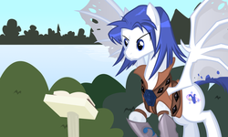 Size: 900x540 | Tagged: safe, artist:sunyup, dracony, hybrid, holes in wings, kalecgos, male, ponified, solo, spread wings, stallion, tattered, tattered wings, transparent wings, warcraft, wings, world of warcraft