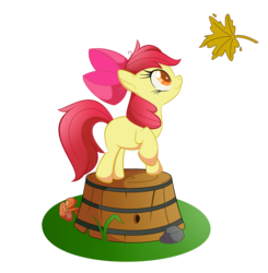 Size: 2668x2726 | Tagged: safe, artist:poniesofmidgard, apple bloom, earth pony, pony, g4, basket, falling, female, filly, foal, leaf, simple background, solo, transparent background