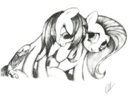 Size: 2000x1627 | Tagged: safe, artist:shadawg, fluttershy, rainbow dash, g4, crying, grayscale, monochrome, sad, simple background, traditional art