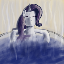 Size: 2000x2000 | Tagged: safe, artist:popprocks, rarity, pony, unicorn, g4, eyes closed, female, hot tub, mare, solo, steam