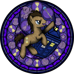 Size: 3600x3600 | Tagged: safe, artist:akili-amethyst, derpy hooves, doctor whooves, time turner, earth pony, pegasus, pony, g4, disney, dive to the heart, doctor who, female, gallifreyan, kingdom hearts, mare, sonic screwdriver, stained glass, tardis, the doctor