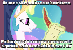 Size: 680x468 | Tagged: safe, edit, edited screencap, screencap, princess celestia, pony, g4, evil, female, forces of evil, good vs evil, parallel universe, solo