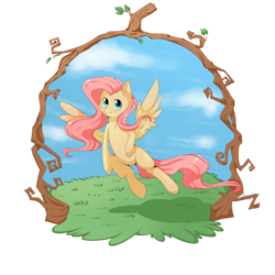 Size: 2000x2000 | Tagged: safe, artist:tomat-in-cup, fluttershy, pegasus, pony, g4, cloud, female, flying, grass, mare, simple background, sky, solo, transparent background