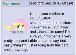 Size: 640x465 | Tagged: safe, fluttershy, g4, 4chan, 4chan screencap, maternal insult, text