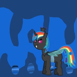 Size: 600x600 | Tagged: safe, rainbow dash, changeling, g4, cave, changelingified, dashling, female, solo