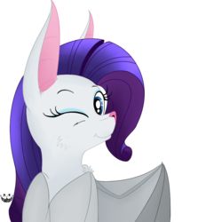 Size: 800x800 | Tagged: safe, artist:cheshiresdesires, rarity, bat, g4, simple background, species swap, transparent background, wink