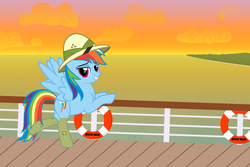 Size: 6000x4000 | Tagged: safe, artist:crusierpl, rainbow dash, g4, absurd resolution, bedroom eyes, clothes, hat, socks, sunset