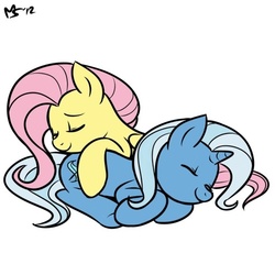 Size: 512x512 | Tagged: safe, artist:megasweet, artist:snaperkids, fluttershy, trixie, g4, female, lesbian, shipping, sleeping, trixieshy