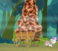 Size: 780x680 | Tagged: safe, sweetie belle, g4, sleepless in ponyville, burger, cart, everfree forest, food, hamburger, sweetieburger