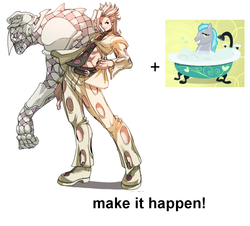 Size: 1000x902 | Tagged: safe, squeaky clean, g4, exploitable meme, jojo's bizarre adventure, make it happen, pannacotta fugo, purple haze (stand), stand