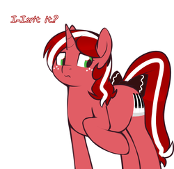 Size: 1062x1032 | Tagged: safe, artist:redintravenous, oc, oc only, oc:red ribbon, pony, unicorn, female, mare, swapped cutie marks, tail bow, tumblr