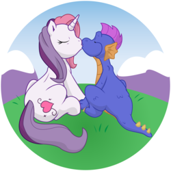 Size: 10800x10800 | Tagged: safe, artist:prinnyaniki, master kenbroath gilspotten heathspike, sweetie belle (g3), dragon, pony, unicorn, g3, 2013, absurd resolution, april fools, duo, female, kiss on the lips, kissing, male, ship:spikebelle, ship:spikebelle (g3), shipping, straight