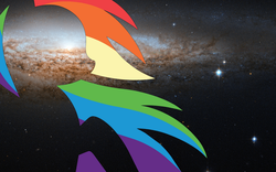 Size: 1920x1200 | Tagged: safe, artist:megasweet, edit, rainbow dash, pony, g4, female, galaxy, solo, space, wallpaper