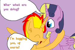 Size: 500x335 | Tagged: safe, oc, oc only, oc:princess twila, alicorn, pony, ask princess twila, alicorn oc, ask, askhotheadthepony, hug, offspring, parent:prince blueblood, parent:twilight sparkle, parents:twiblood, simple background, speech bubble, tumblr