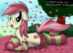 Size: 951x696 | Tagged: safe, artist:ziemniax, roseluck, pony, g4, 30 minute art challenge, clothes, female, socks, solo, striped socks