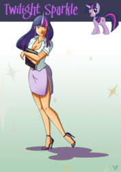 Size: 800x1132 | Tagged: safe, artist:accessworld, edit, twilight sparkle, human, g4, cleavage, female, high heels, horn, horned humanization, humanized, legs, she got legs