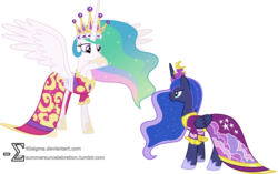 Size: 8500x5350 | Tagged: safe, artist:90sigma, princess celestia, princess luna, alicorn, pony, g4, absurd resolution, clothes, dress, duo, duo female, female, mare, royal sisters, siblings, simple background, sisters, transparent background, vector