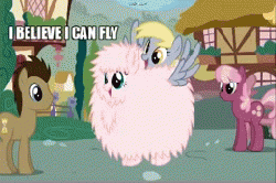 Size: 260x173 | Tagged: safe, cheerilee, derpy hooves, doctor whooves, time turner, oc, oc:fluffle puff, pegasus, pony, g4, animated, faceplant, female, fluffy, i believe i can fly, image macro, lowres, mare, r. kelly