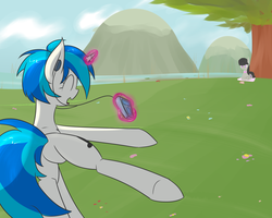 Size: 3500x2800 | Tagged: safe, artist:erthilo, dj pon-3, octavia melody, vinyl scratch, g4, butt, dancing, headphones, horn, magic, plot, telekinesis, tree