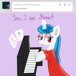 Size: 1000x1000 | Tagged: safe, artist:verminshy, dj pon-3, vinyl scratch, pony, ask classical vinyl, g4, alternate hairstyle, ask, false piano, female, lidded eyes, magic, mozart, musical instrument, piano, solo, swapped cutie marks, telekinesis, tumblr, vinyl class