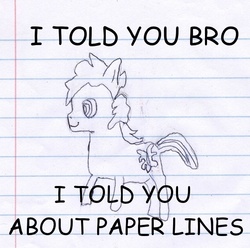 Size: 605x600 | Tagged: safe, edit, spike, oc, oc only, oc:sketchy the notebook pony, g4, comic sans, lined paper, parody, ponified, solo, sweet bro and hella jeff, traditional art