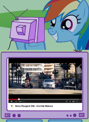 Size: 563x771 | Tagged: safe, rainbow dash, g4, commercial, exploitable meme, peugeot, tv meme, wacky races