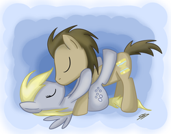 Size: 1028x804 | Tagged: safe, artist:pancake-ss, derpy hooves, doctor whooves, time turner, pegasus, pony, g4, female, kissing, mare, ship:doctorderpy, shipping