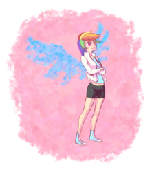 Size: 1632x1849 | Tagged: safe, artist:arurein, rainbow dash, human, g4, converse, female, humanized, shoes, skinny, solo, thin, wings