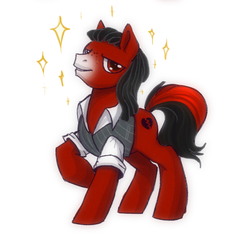 Size: 792x768 | Tagged: safe, artist:adailey, oc, oc only, oc:florid, earth pony, pony, clothes, dreadlocks, red and black oc, red eyes, smiling, solo, sparkles