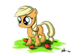 Size: 5654x3998 | Tagged: safe, artist:neko-me, applejack, earth pony, pony, g4, apple, female, filly, food, solo