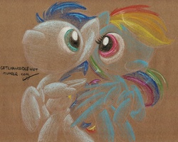 Size: 1024x820 | Tagged: safe, artist:getchanoodlewet, rainbow dash, soarin', g4, 30 minute art challenge, female, male, ship:soarindash, shipping, straight, traditional art