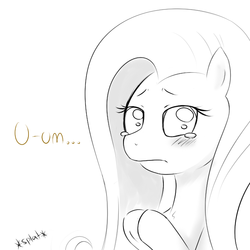 Size: 650x650 | Tagged: dead source, safe, fluttershy, pegasus, pony, g4, explicit source, female, mare, monochrome, simple background, solo, white background