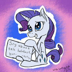 Size: 710x710 | Tagged: safe, artist:obstreperoussynapse, rarity, g4, holocaust, sign