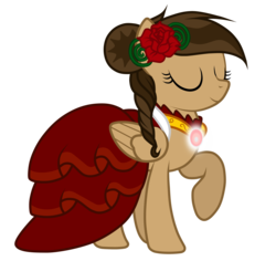 Size: 3388x3200 | Tagged: safe, artist:junkiesnewb, oc, oc only, oc:harmony inkwell, pegasus, pony, clothes, dress, eyes closed, flower, flower in hair, raised hoof, simple background, smiling, solo, transparent background, vector