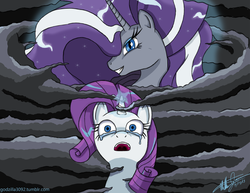 Size: 2031x1567 | Tagged: safe, artist:godzilla3092, nightmare rarity, rarity, g4, spoiler:comic, crying, duality