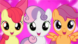 Size: 1258x717 | Tagged: safe, apple bloom, scootaloo, sweetie belle, g4, cutie mark crusaders