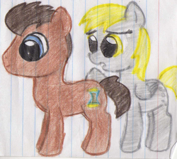 Size: 464x415 | Tagged: safe, derpy hooves, doctor whooves, time turner, pegasus, pony, g4, female, mare, traditional art