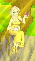 Size: 1109x1920 | Tagged: safe, artist:shdingo, fluttershy, butterfly, rabbit, g4, humanized