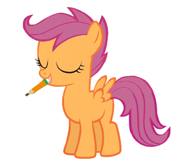 Size: 811x772 | Tagged: safe, artist:acuario1602, scootaloo, pony, g4, female, mouth hold, pencil, solo