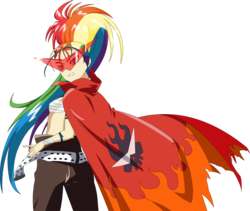 Size: 1764x1490 | Tagged: safe, artist:stardust-r3x, rainbow dash, human, g4, cosplay, crossover, humanized, kamina, tengen toppa gurren lagann