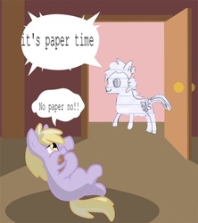 Size: 600x675 | Tagged: safe, dinky hooves, oc, oc only, oc:sketchy the notebook pony, door, female, filly, goofy time, lined paper, meme, speech bubble