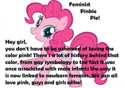 Size: 400x282 | Tagged: dead source, safe, pinkie pie, earth pony, pony, g4, female, feminism, feministmylittlepony, mare, meta, pink, pinkest pie, text, tumblr