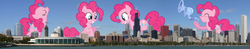 Size: 1024x200 | Tagged: safe, pinkie pie, earth pony, pony, g4, chicago, giant pony, giantess, highrise ponies, illinois, irl, macro, mirror pool, photo, ponies in real life, united states