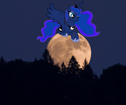 Size: 1194x998 | Tagged: safe, princess luna, alicorn, pony, g4, female, giant pony, giantess, macro, moon, ponies in real life, pony bigger than a planet, prone, solo, tangible heavenly object