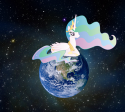 Size: 900x806 | Tagged: safe, princess celestia, alicorn, pony, g4, earth, female, giant pony, giantess, giantlestia, macro, pony bigger than a planet, solo