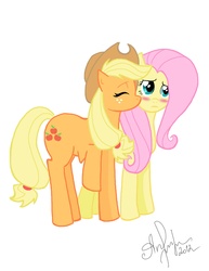 Size: 1656x2142 | Tagged: safe, artist:farafauler, applejack, fluttershy, g4, blushing, female, lesbian, ship:appleshy, shipping